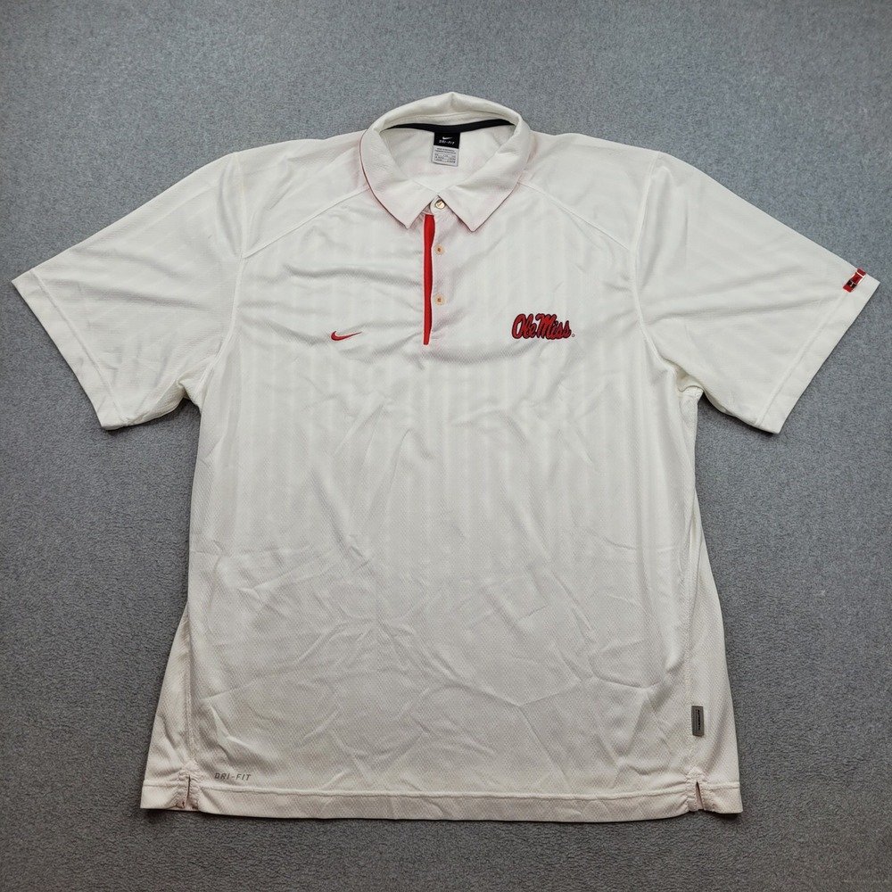 Nike Ole Miss Polo Shirt Mens XXL White Dri-FIT Rebels Short Sleeve Golf